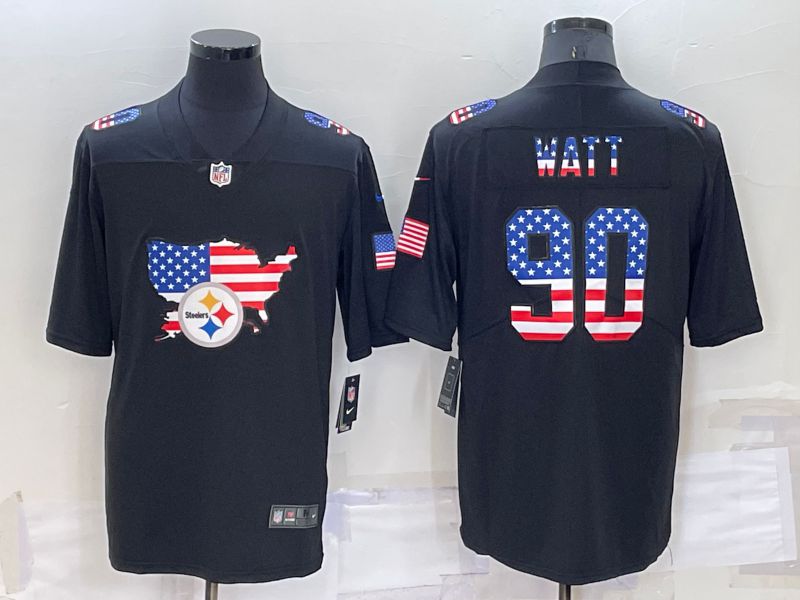 Men Pittsburgh Steelers #90 Watt Black Map Flag Nike Limited NFL Jersey->pittsburgh steelers->NFL Jersey